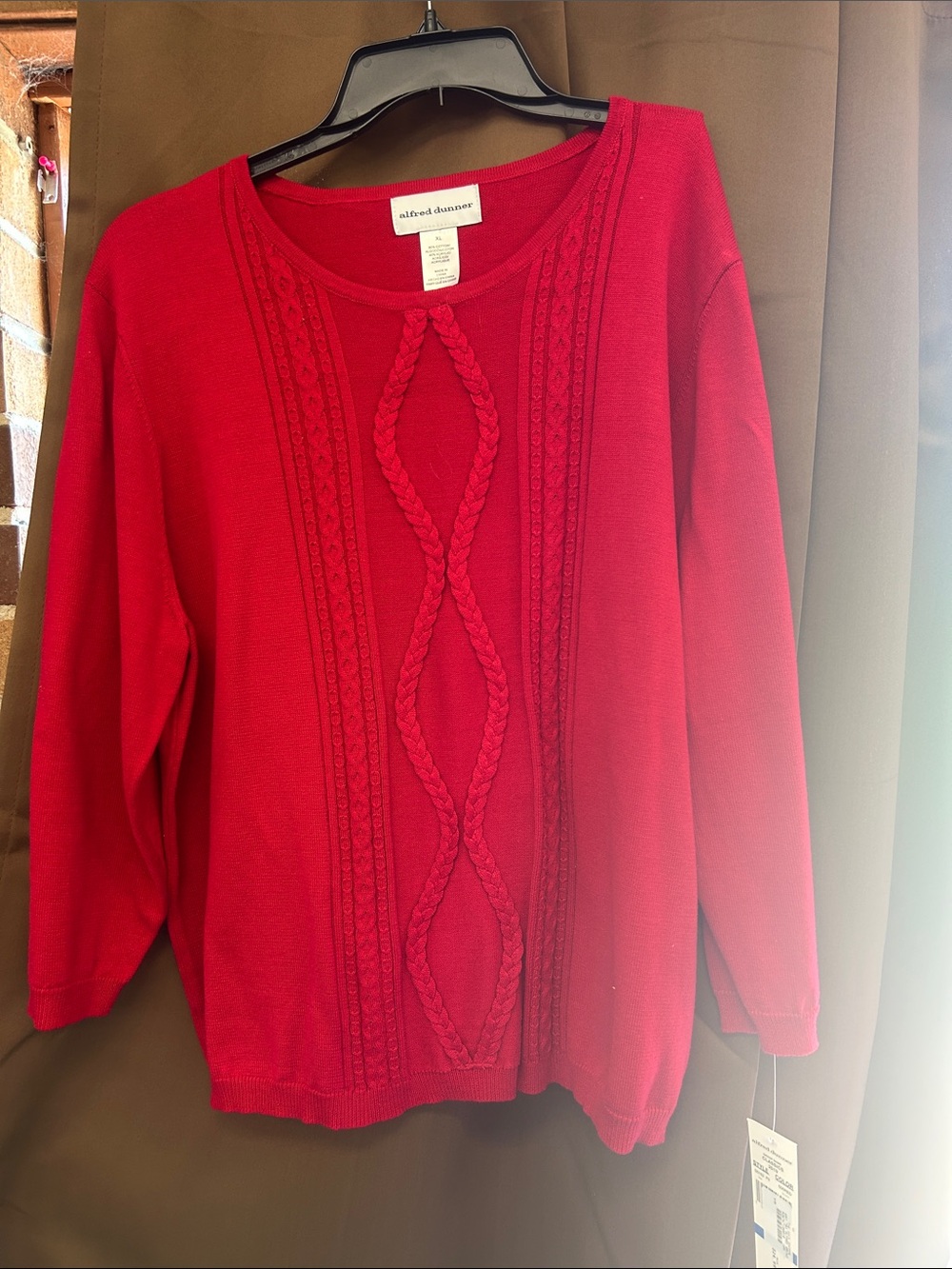 Alfred Dunner Bright Red Braided Cable Scoop-Neck Sweater XL NWT